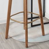 Mid-Century Modern Wood Low Back Leather Tufted Bar Stool Image - 5
