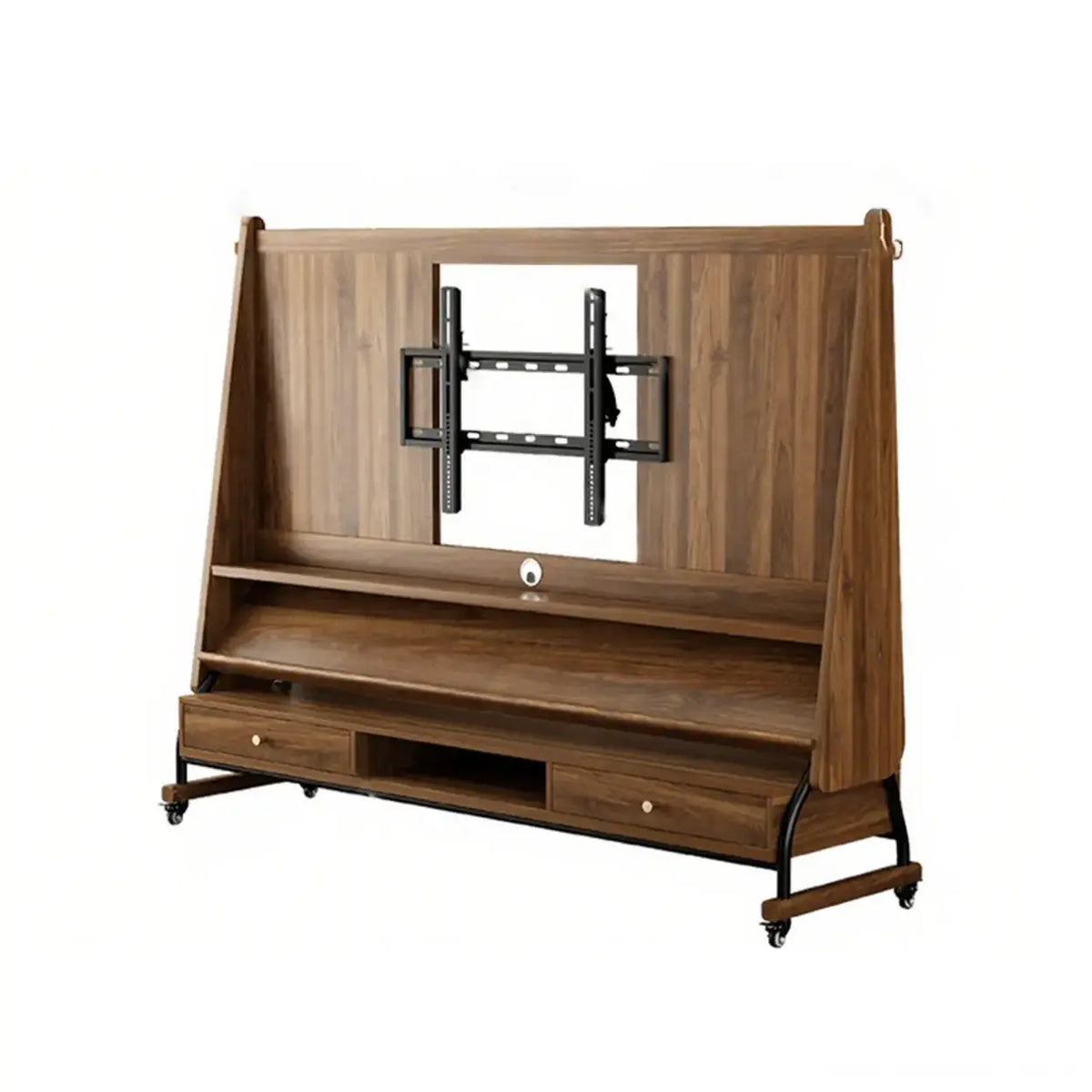 Walnut color Drawer 60”-75” Mid-Century Modern Wood Movable Adjustable TV Mount TV Stand Image - 15