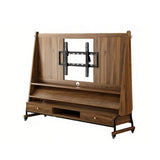 Walnut color Drawer 60”-75” Mid-Century Modern Wood Movable Adjustable TV Mount TV Stand Image - 15