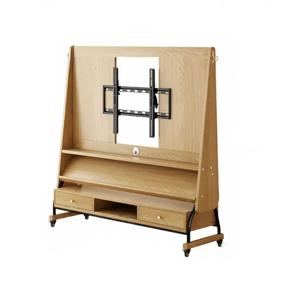 Burlywood Drawer 26”-50” Mid-Century Modern Wood Movable Adjustable TV Mount TV Stand Image - 16