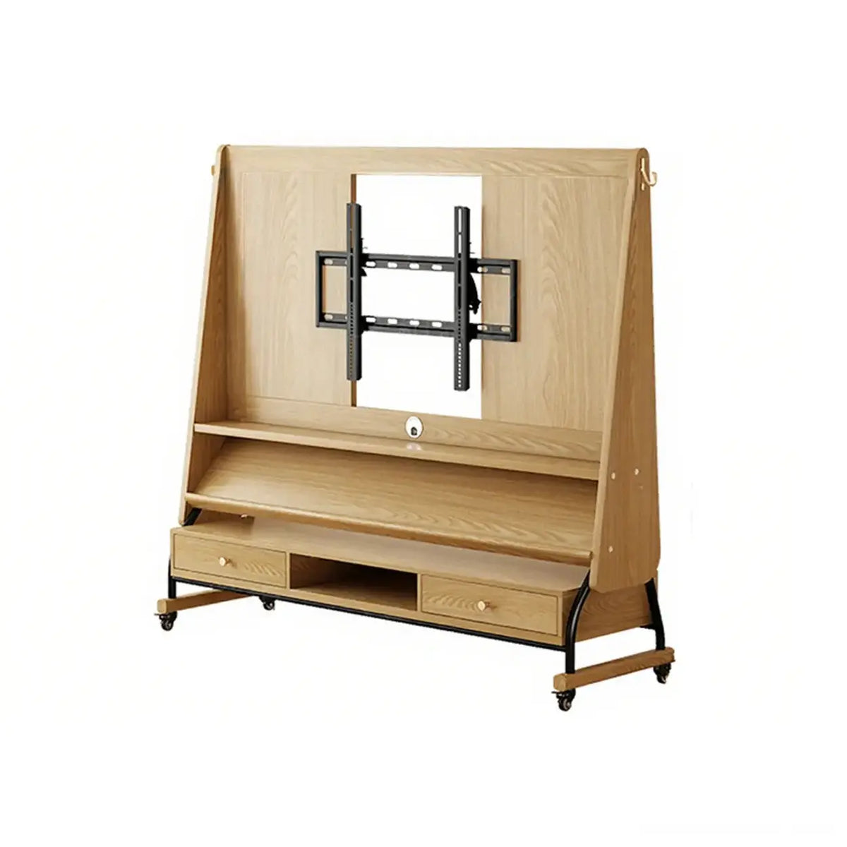 Burlywood Drawer 40”-65” Mid-Century Modern Wood Movable Adjustable TV Mount TV Stand Image - 17
