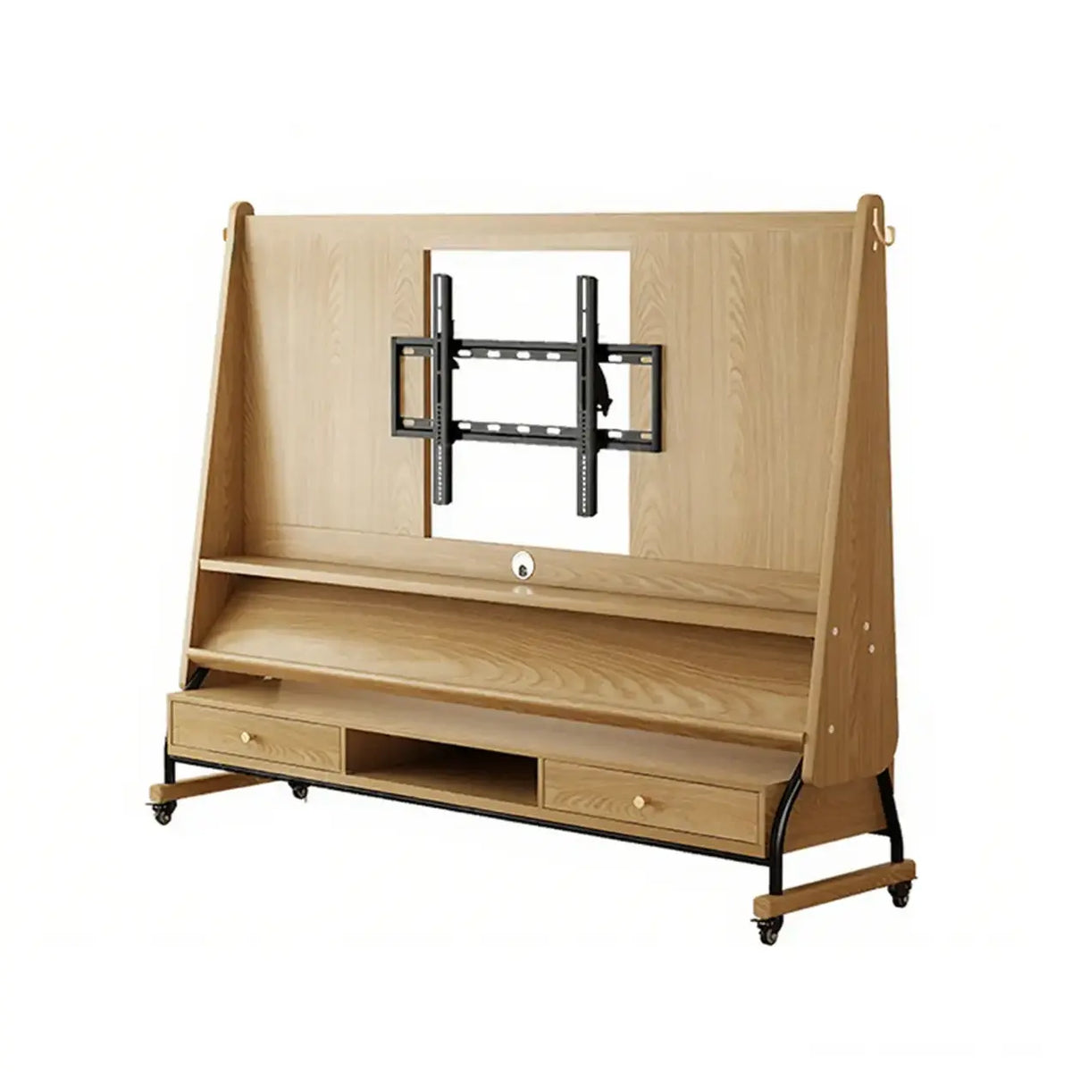 Burlywood Drawer 60”-75” Mid-Century Modern Wood Movable Adjustable TV Mount TV Stand Image - 18