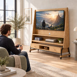 Mid-Century Modern Wood Movable Adjustable TV Mount TV Stand Image - 2