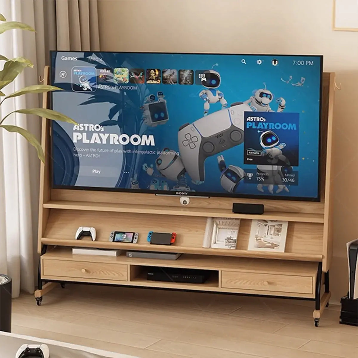 Mid-Century Modern Wood Movable Adjustable TV Mount TV Stand Image - 9