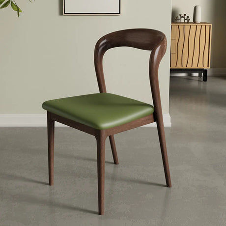 Mid-Century Modern Wood Open Back Upholstered Dining Chair Image - 1