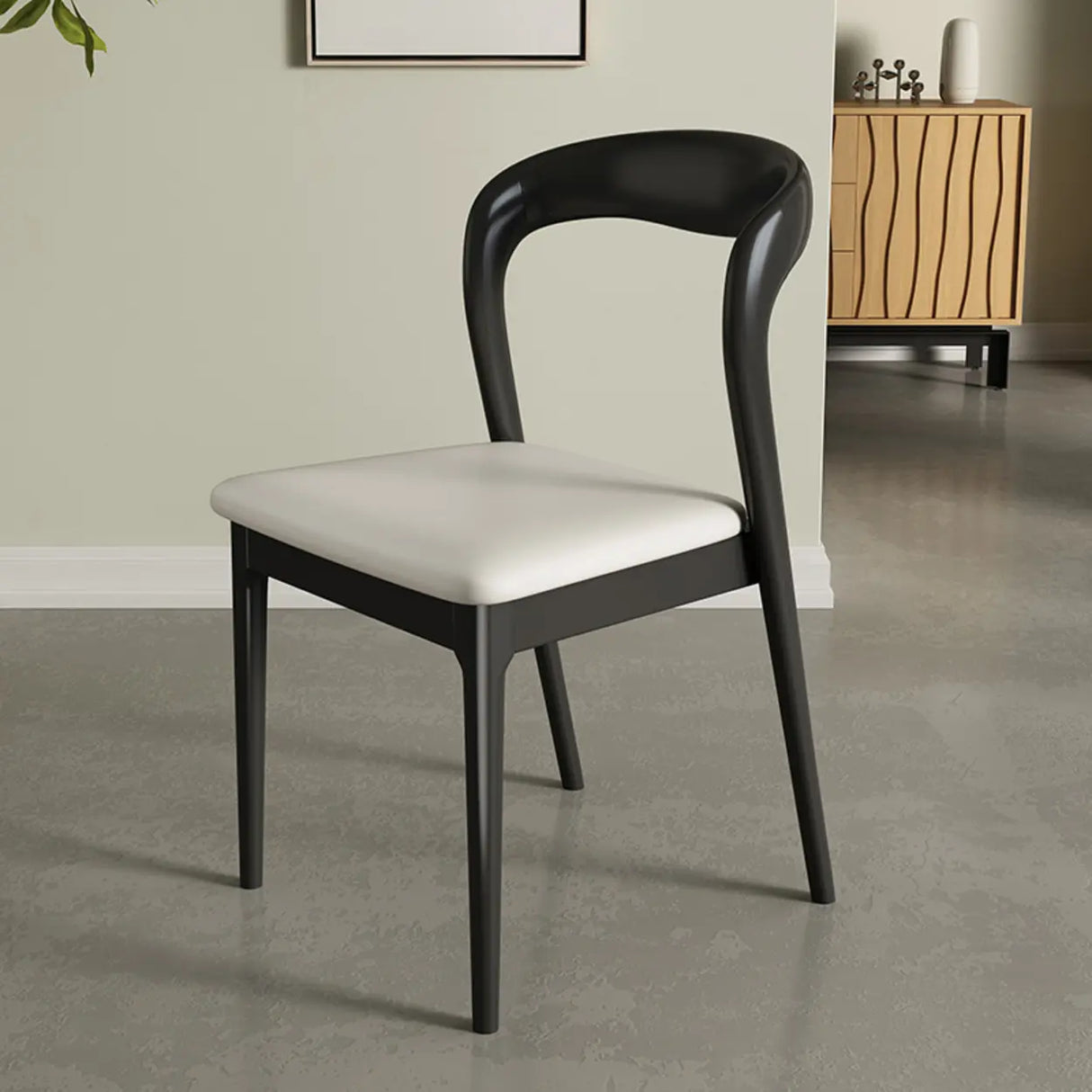 Mid-Century Modern Wood Open Back Upholstered Dining Chair Image - 11