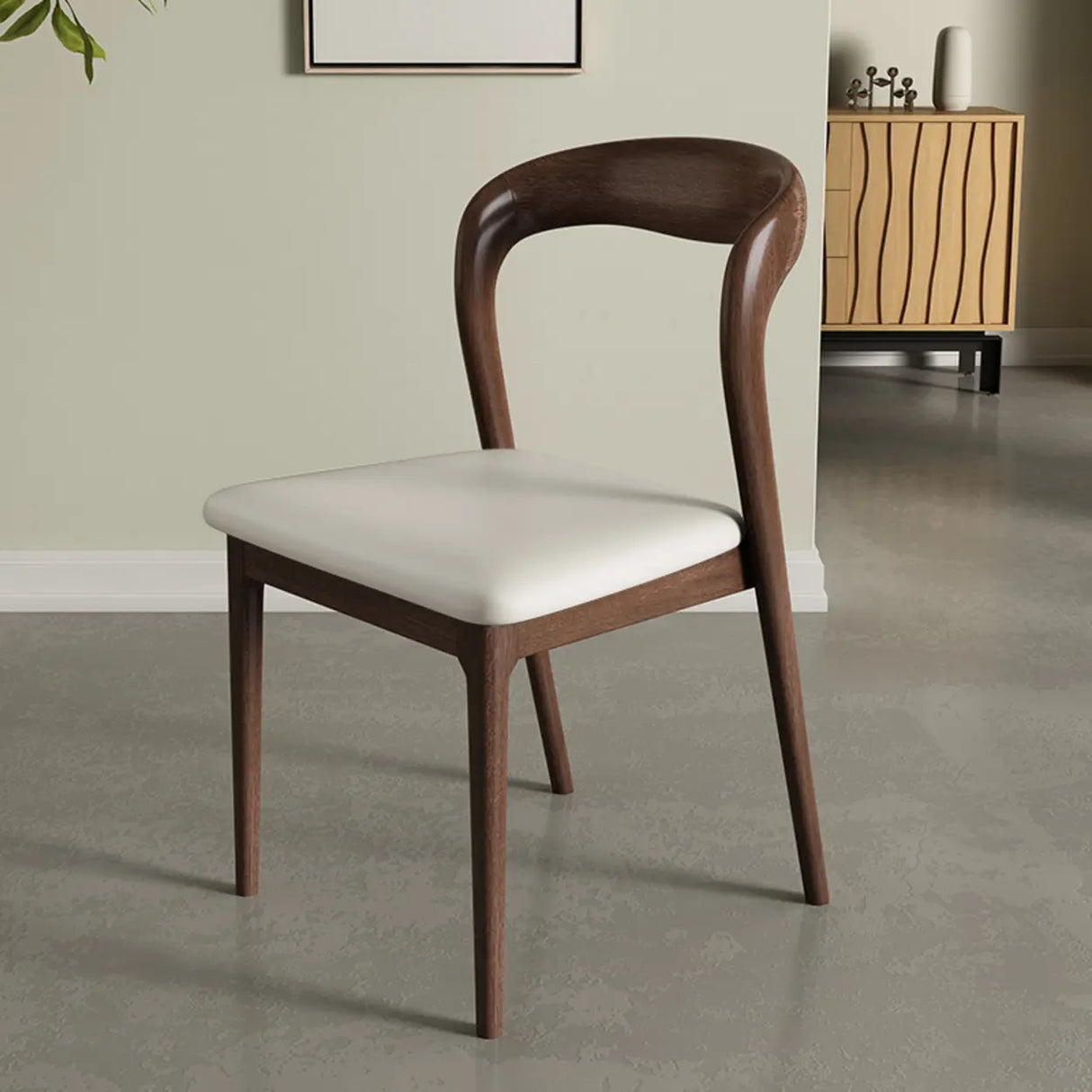 Mid-Century Modern Wood Open Back Upholstered Dining Chair Image - 13