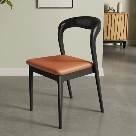 Mid-Century Modern Wood Open Back Upholstered Dining Chair Image - 7