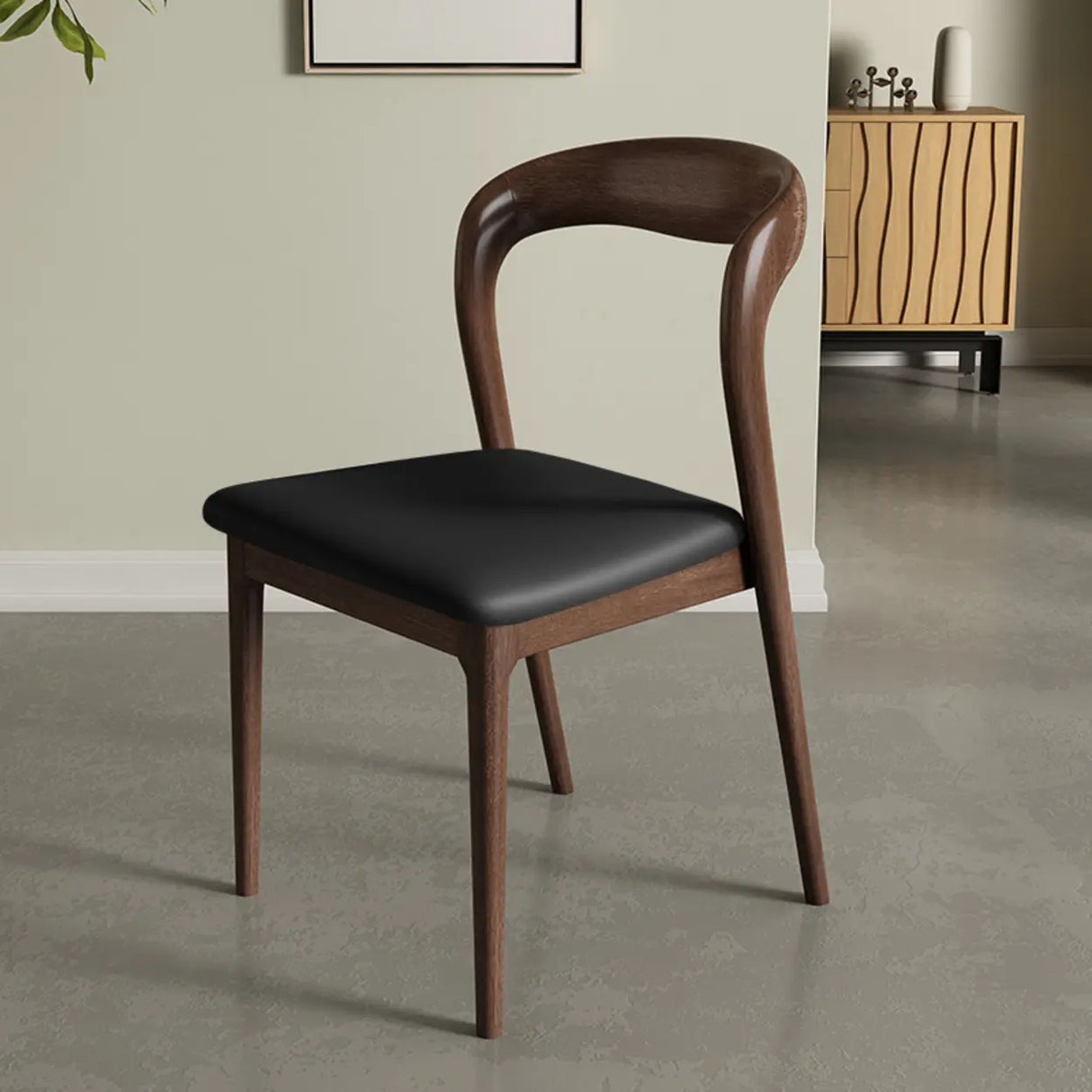 Mid-Century Modern Wood Open Back Upholstered Dining Chair Image - 9