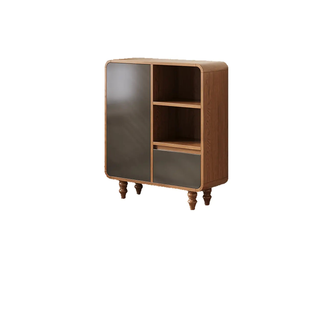 Mid-Century Modern Wood Rounded Edges Drawer Shelf Bookcase Image - 10