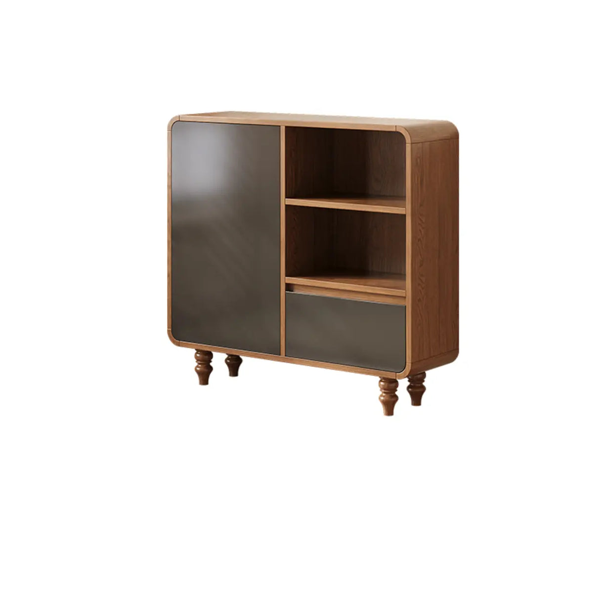 Mid-Century Modern Wood Rounded Edges Drawer Shelf Bookcase Image - 11