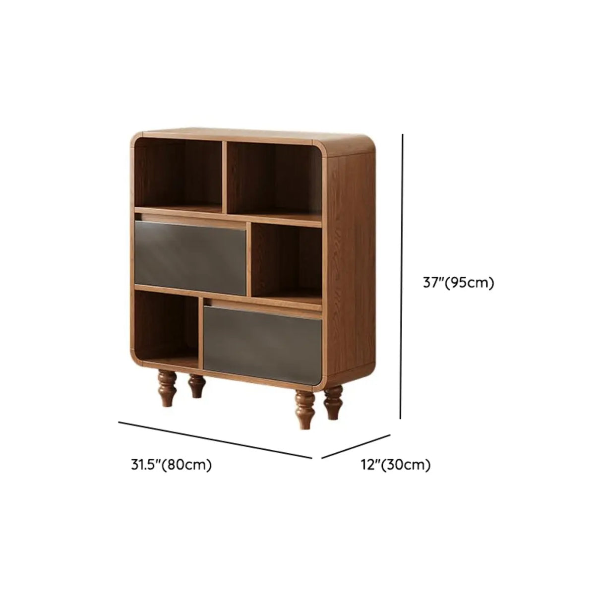 Mid-Century Modern Wood Rounded Edges Drawer Shelf Bookcase Image - 20