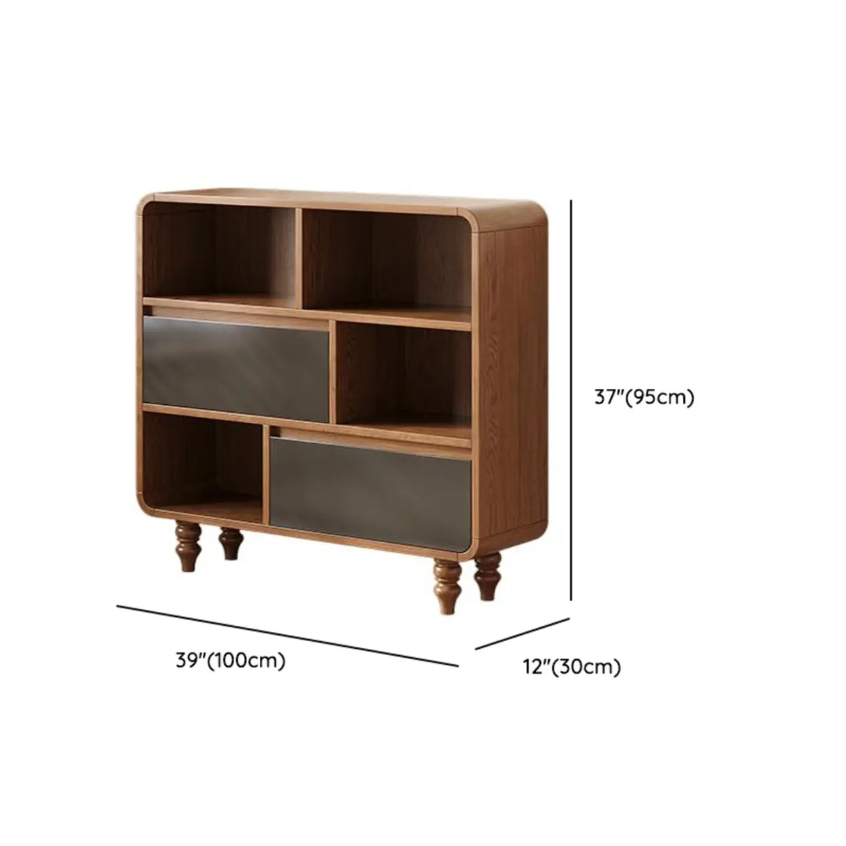 Mid-Century Modern Wood Rounded Edges Drawer Shelf Bookcase Image - 21