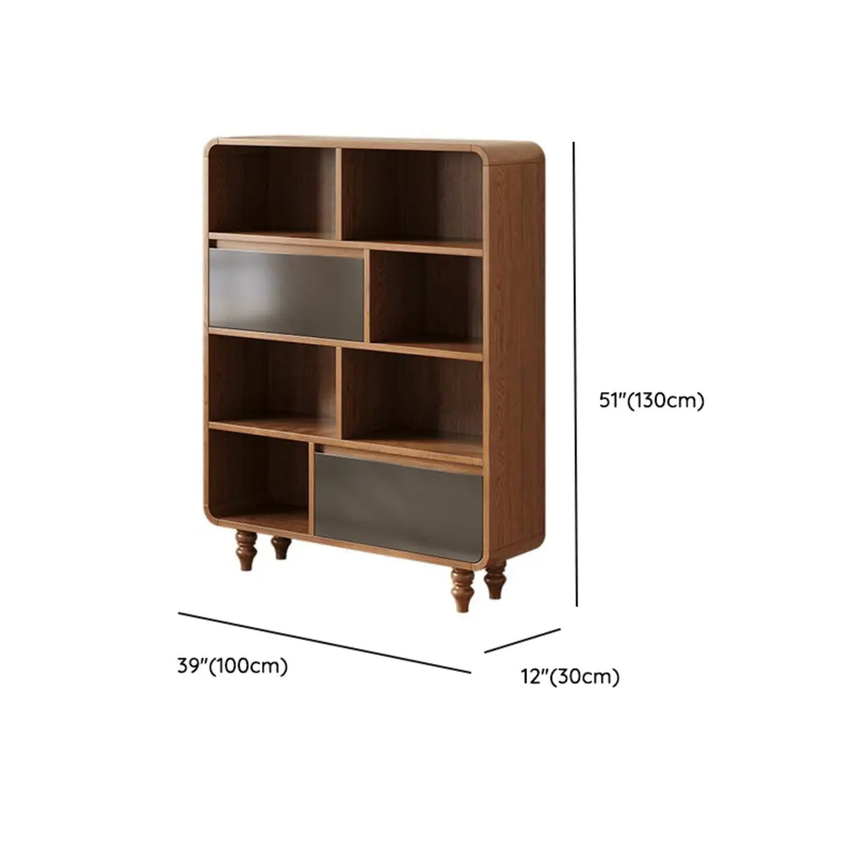 Mid-Century Modern Wood Rounded Edges Drawer Shelf Bookcase Image - 24