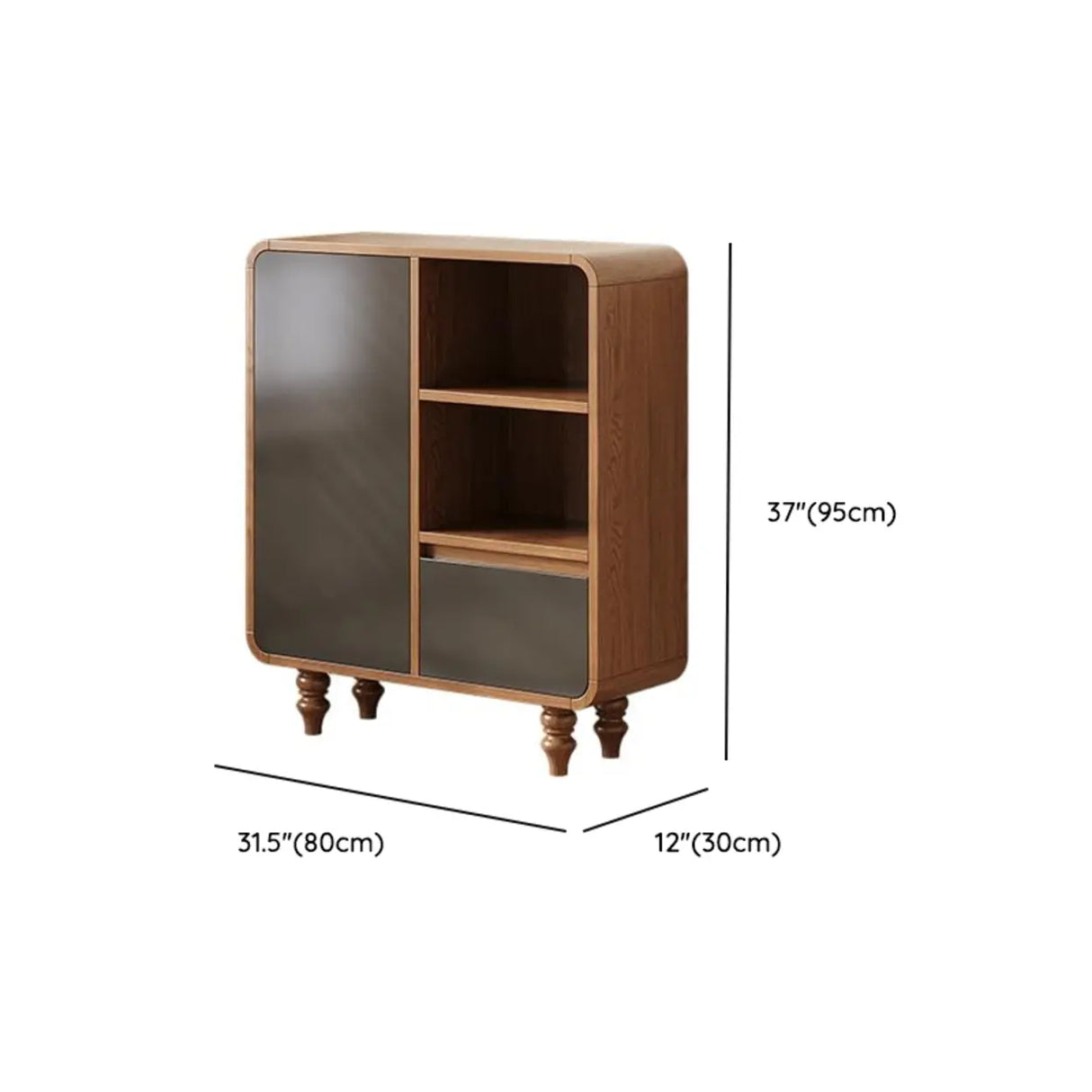 Mid-Century Modern Wood Rounded Edges Drawer Shelf Bookcase Image - 26