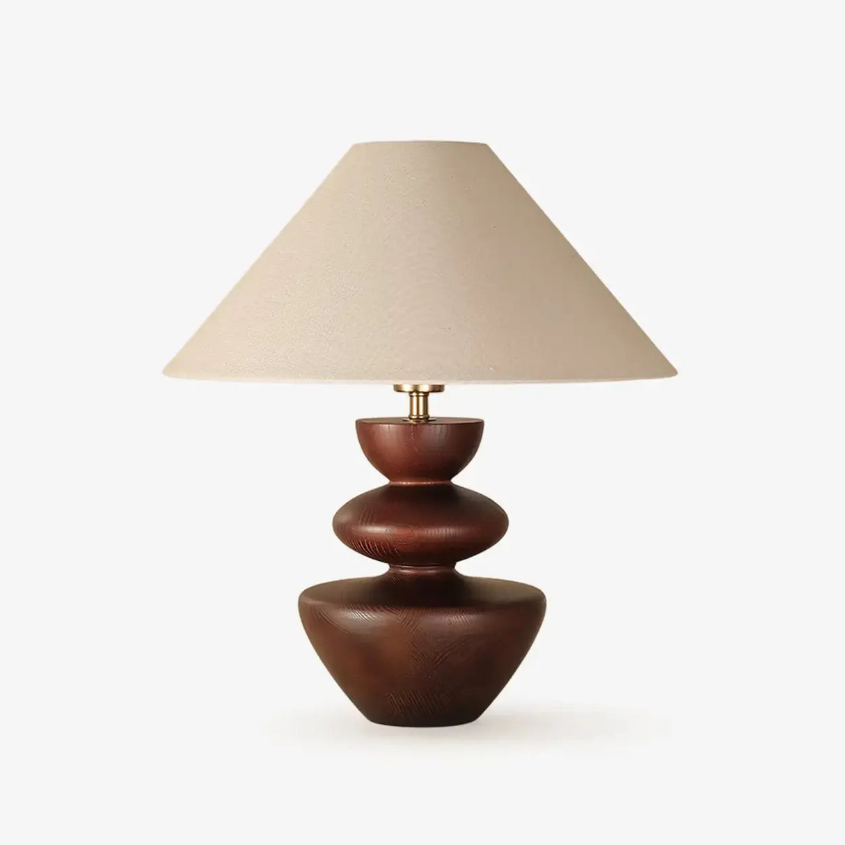 Mid-Century Modern Wood Sculptural Base Beige Cone Table Lamp Image - 11