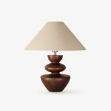 Mid-Century Modern Wood Sculptural Base Beige Cone Table Lamp Image - 2