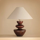 Mid-Century Modern Wood Sculptural Base Beige Cone Table Lamp Image - 8