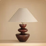 Mid-Century Modern Wood Sculptural Base Beige Cone Table Lamp Image - 8