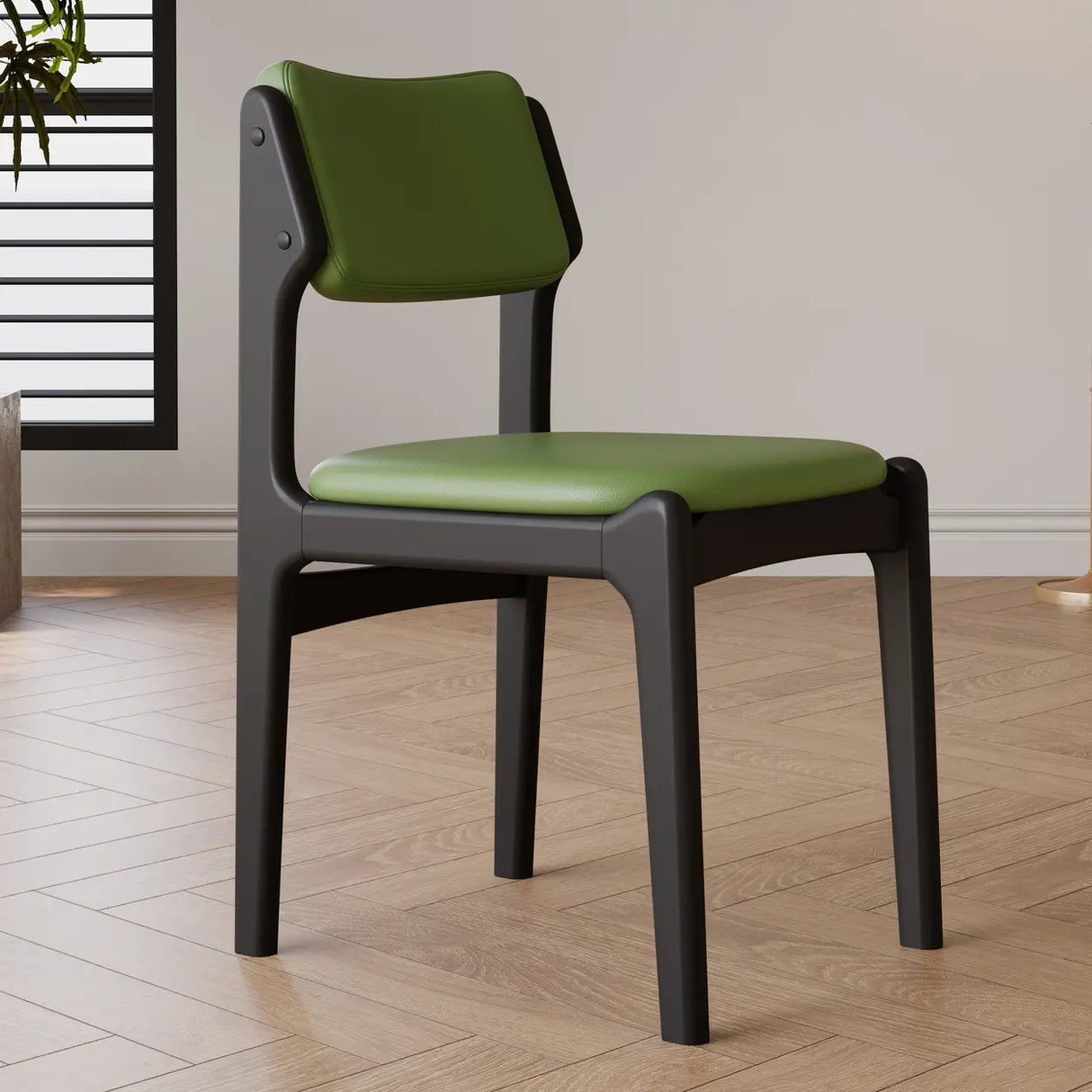 Mid-Century Modern Wood Upholstered Open Back Dining Chair Image - 12