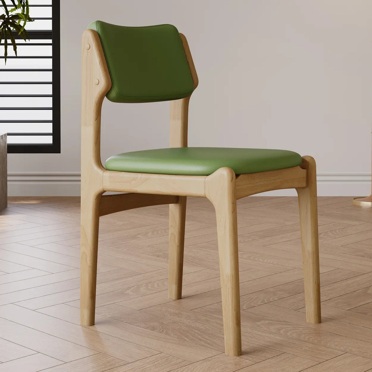 Mid-Century Modern Wood Upholstered Open Back Dining Chair Image - 18