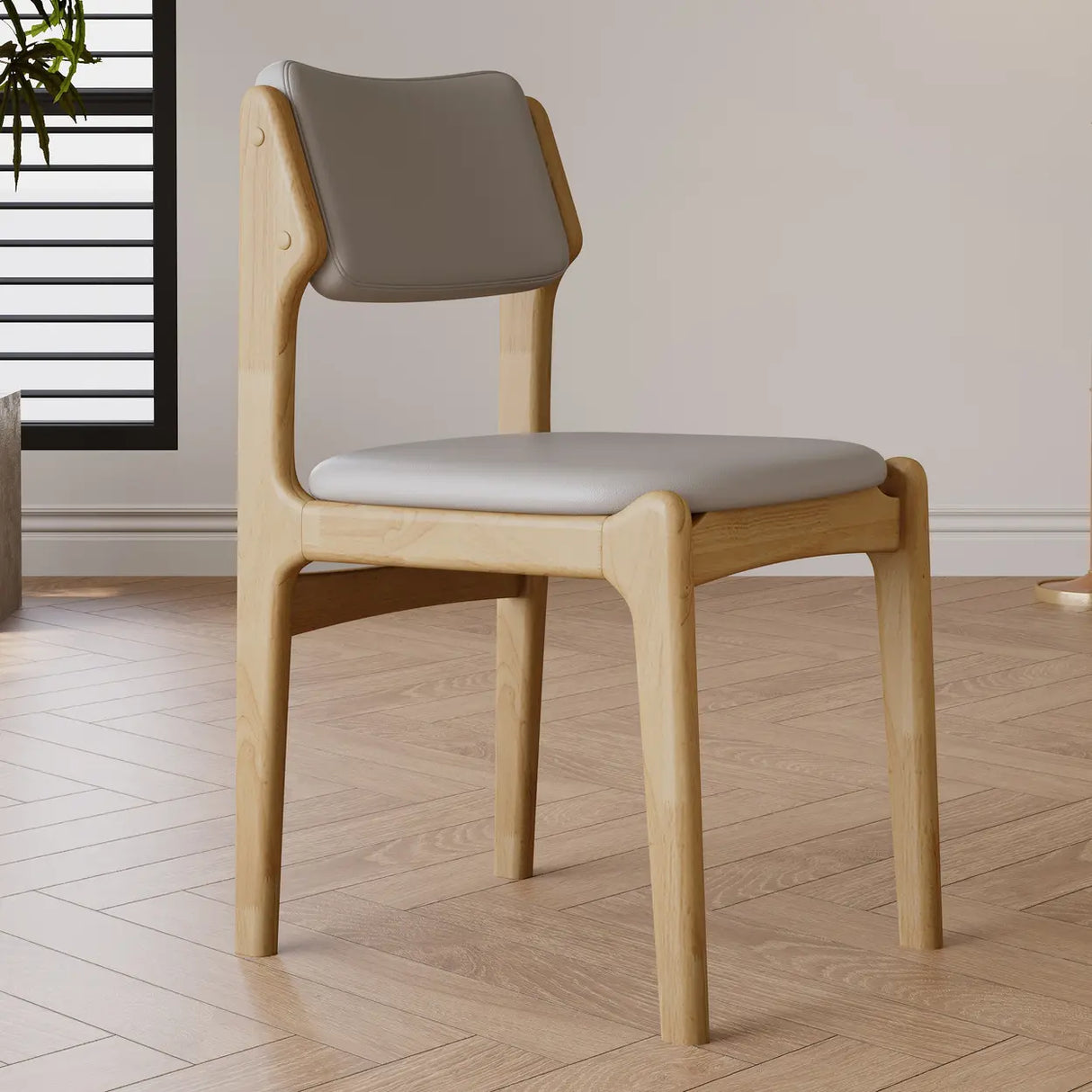 Mid-Century Modern Wood Upholstered Open Back Dining Chair Image - 21