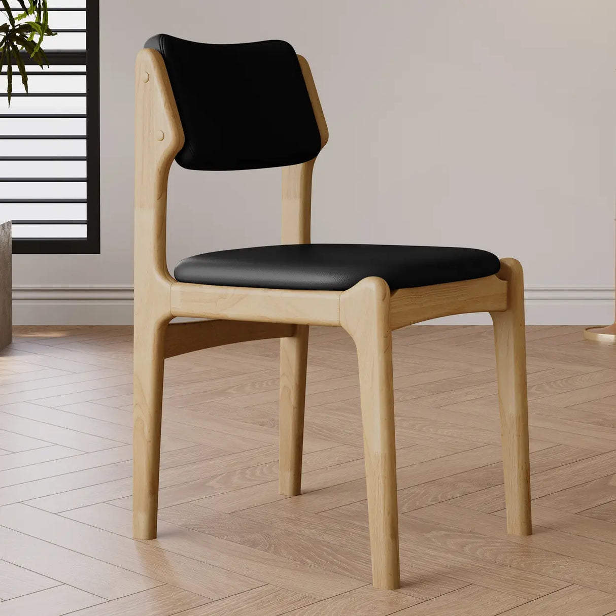 Mid-Century Modern Wood Upholstered Open Back Dining Chair Image - 22