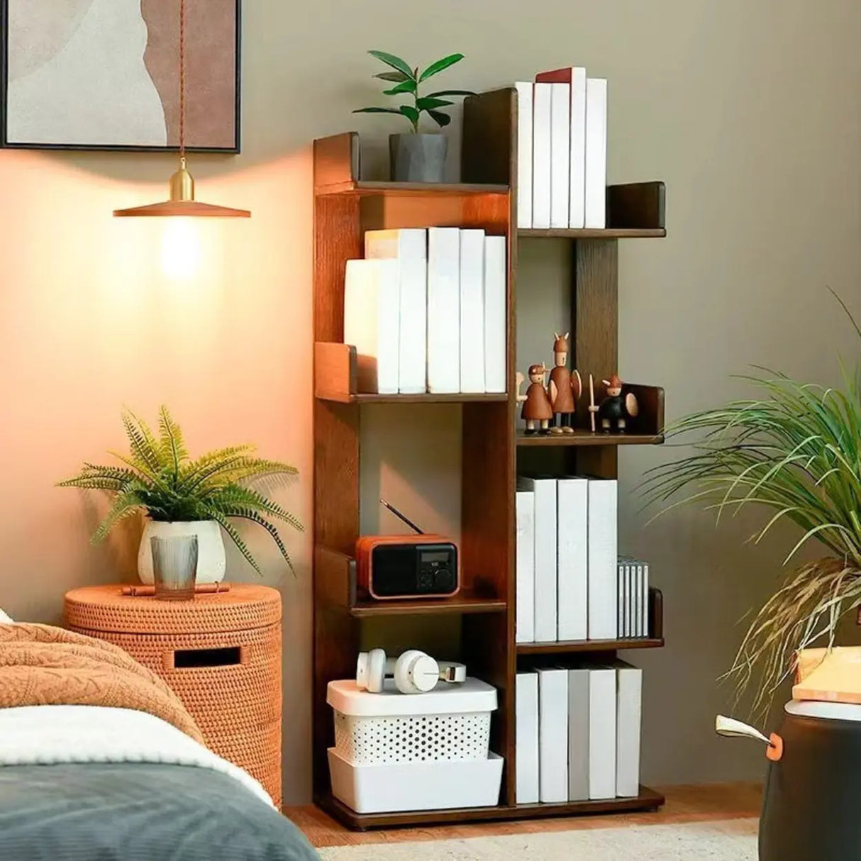 Mid-Century Modern Wooden Vertical Open Back Bookshelf Image - 4