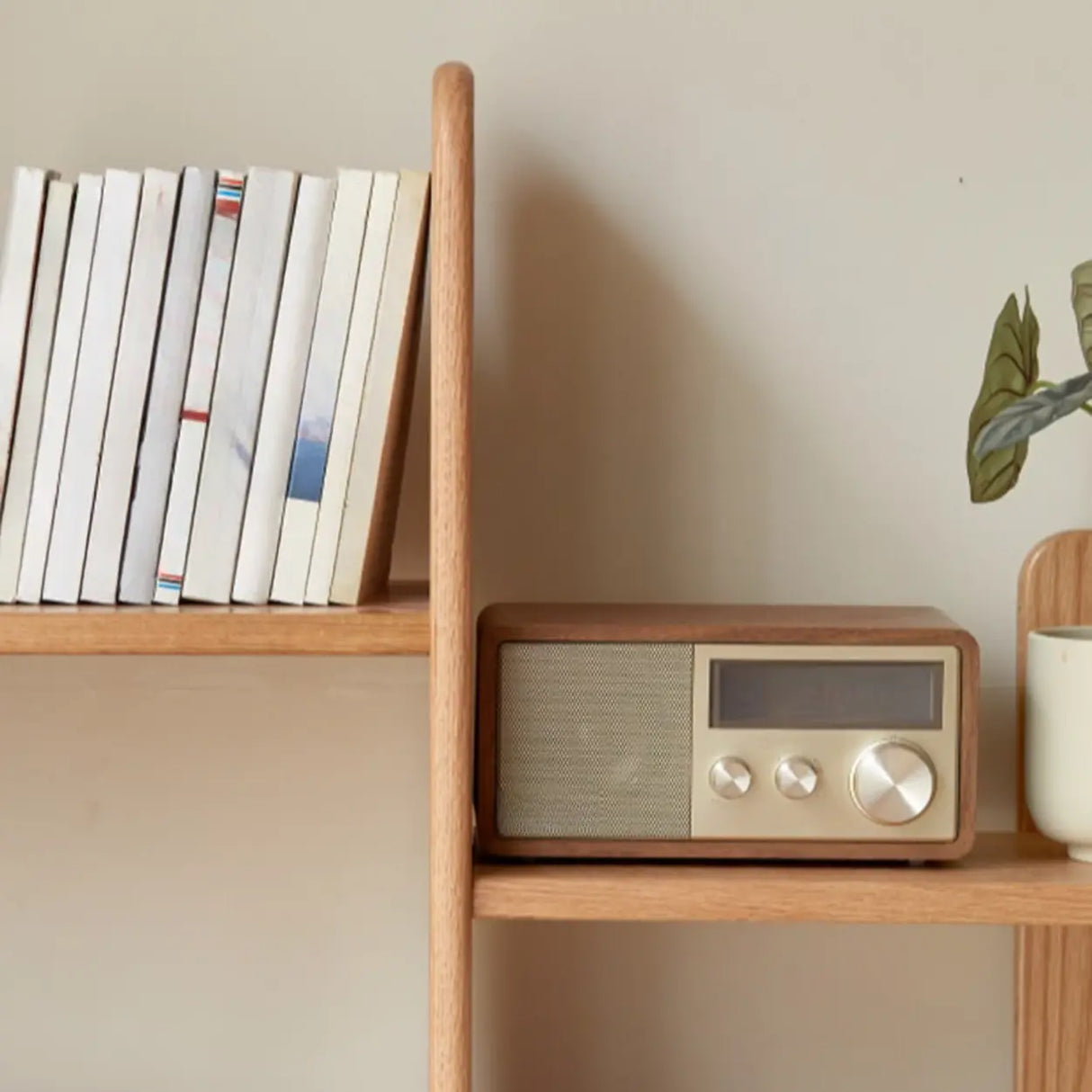 Mid-Century Modern Wooden Vertical Open Back Bookshelf Image - 9