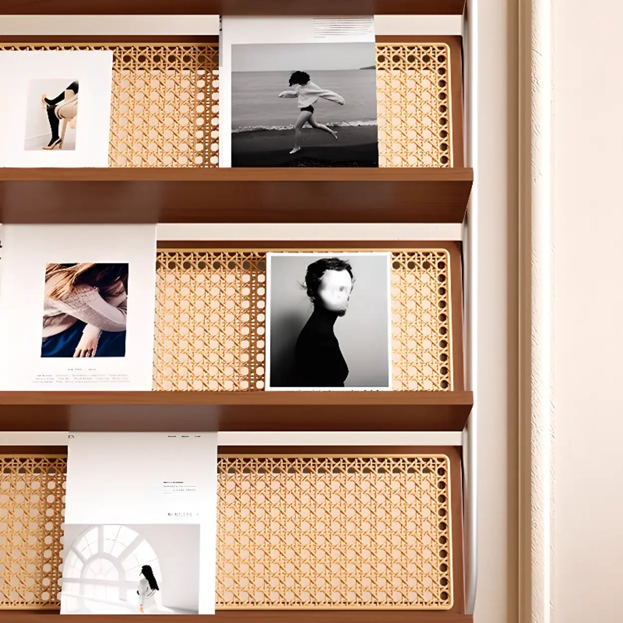 Mid-Century Modern Woven Rack Oval Metal Vertical Bookshelf Image - 7