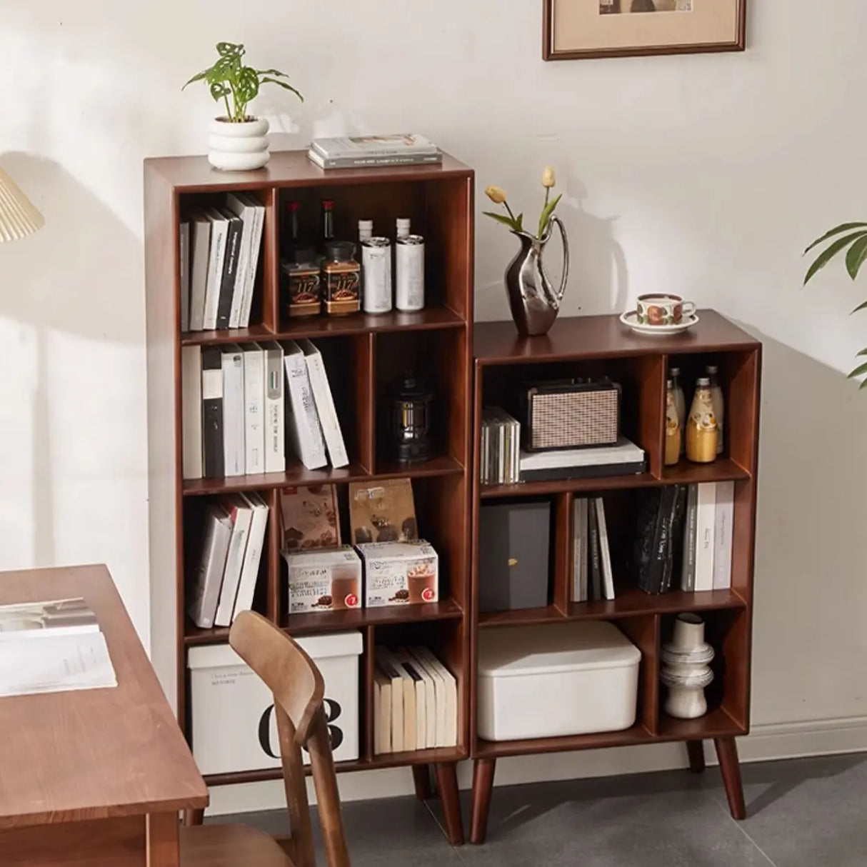 Mid-Century Rubberwood Vertical Closed Bookcase Brown Image - 6
