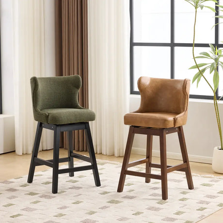 Mid-Century Upholstered Swivel Wingback Bar Stools Set of 2 Image - 2