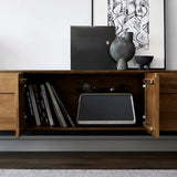 Mid-Century Walnut Wood TV Stand with Storage Image - 10