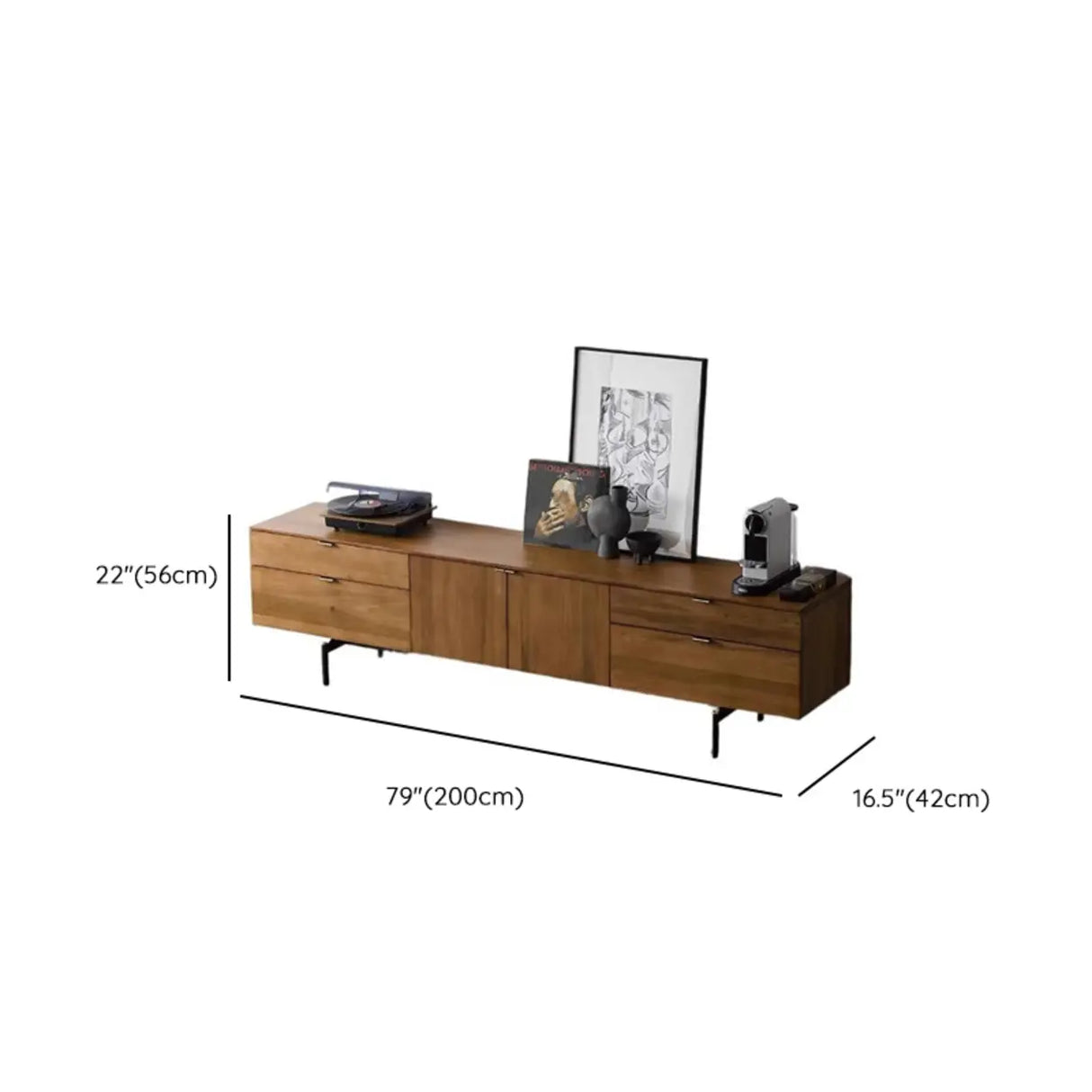 Mid-Century Walnut Wood TV Stand with Storage Image - 12