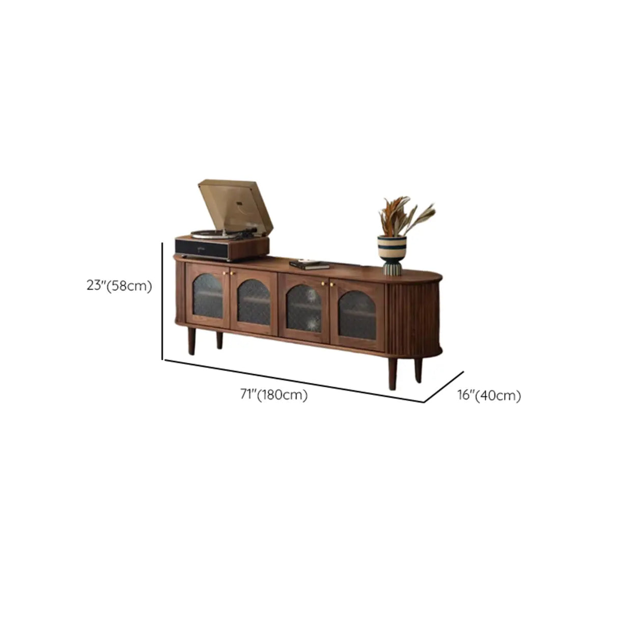 Mid-Century Walnut Wood TV Stand with Storage Cabinet 