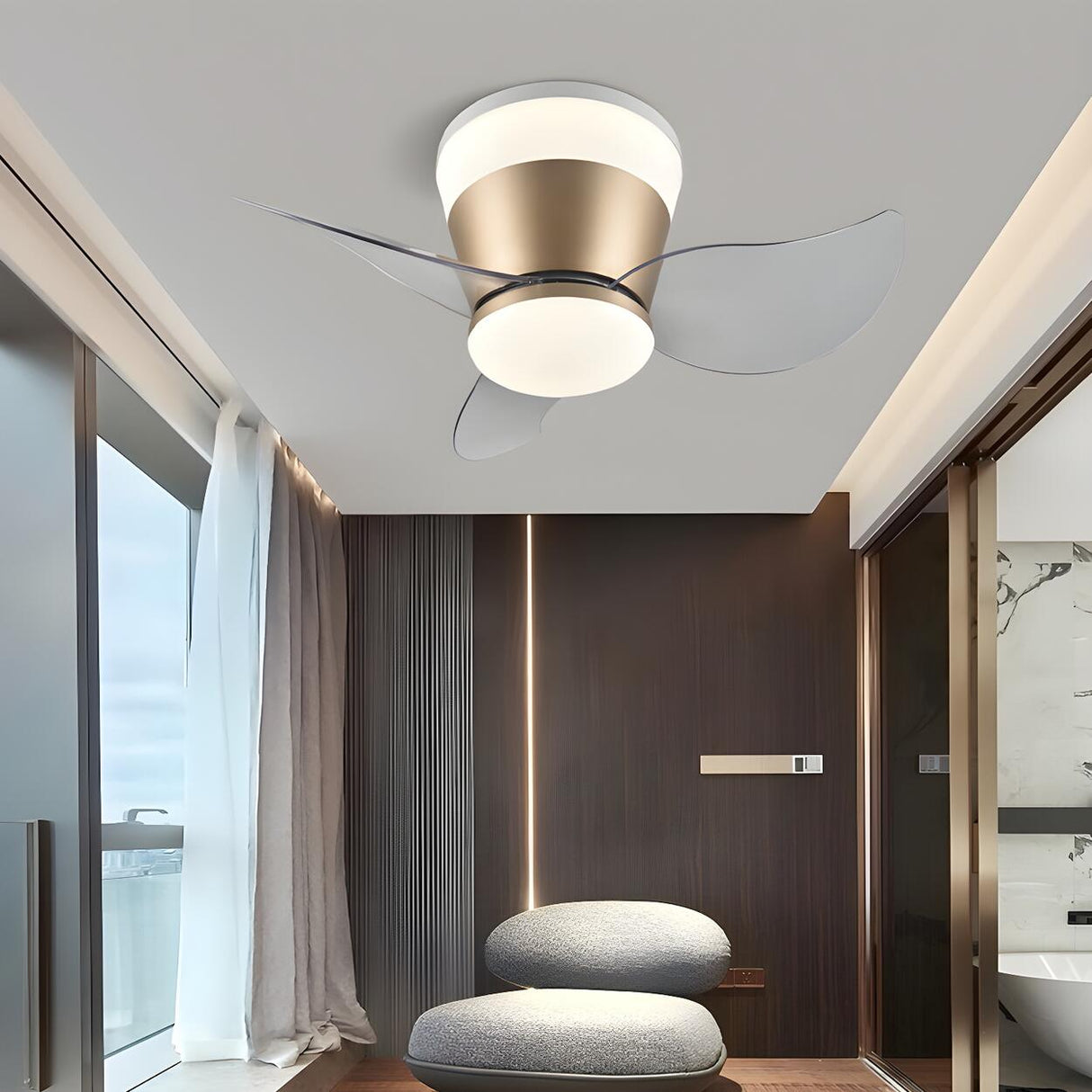 Mini 3 Clear Blade Cone Recessed Ceiling Fan with Light Image - 11