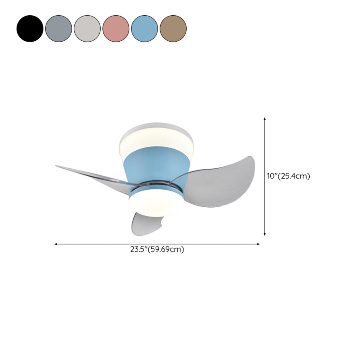 Mini 3 Clear Blade Cone Recessed Ceiling Fan with Light 