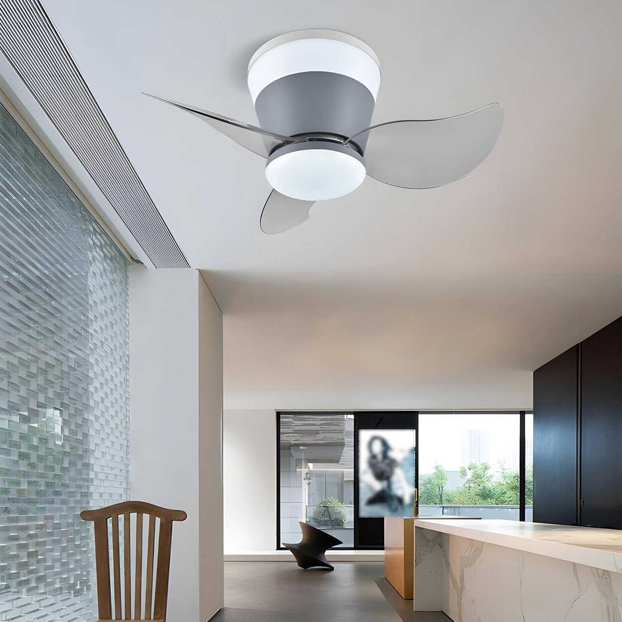 Mini 3 Clear Blade Cone Recessed Ceiling Fan with Light Image - 3
