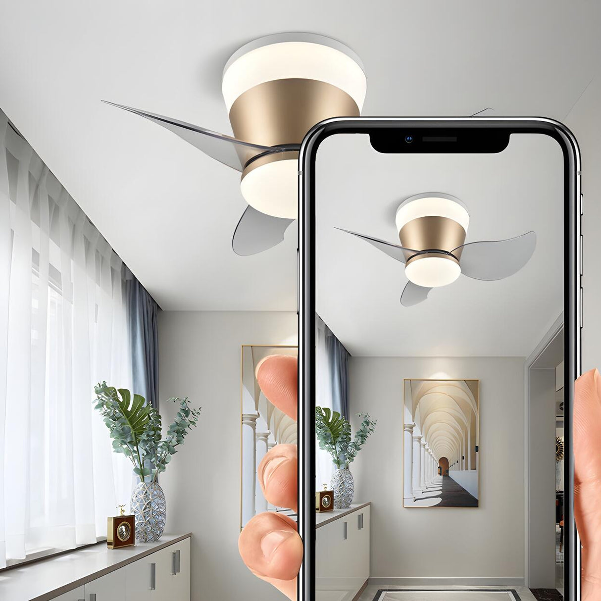 Mini 3 Clear Blade Cone Recessed Ceiling Fan with Light Image - 4