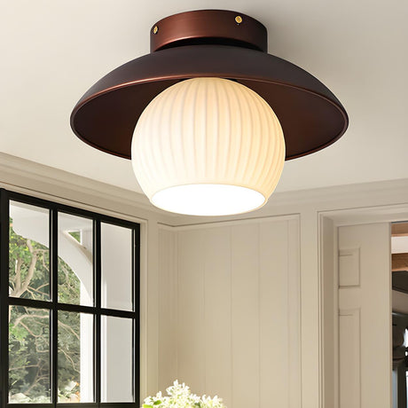 Mini Brown Dome Glass Semi-Flush Mount Ceiling Light Image - 1
