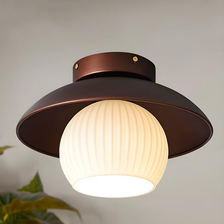 Mini Brown Dome Glass Semi-Flush Mount Ceiling Light Image - 2