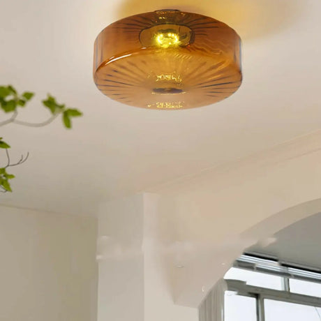 Mini Brown Glass Drum Semi-Flush Mount Ceiling Light Image - 1