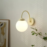Mini Curved Arm Beige Globe Metal LED Wall Sconce Image - 1