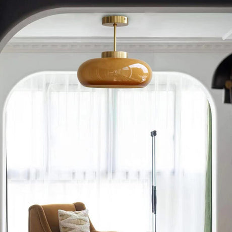 Mini Orange Drum Glass Semi-Flush Mount Ceiling Light Image - 1