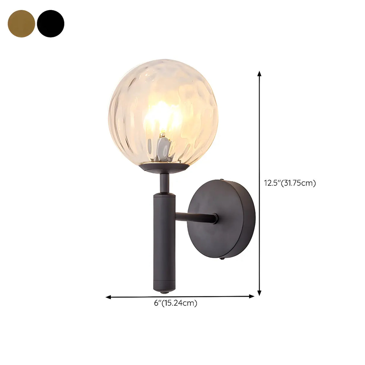Mini Simple Glass Globe Black Finish Wall Vanity Light 