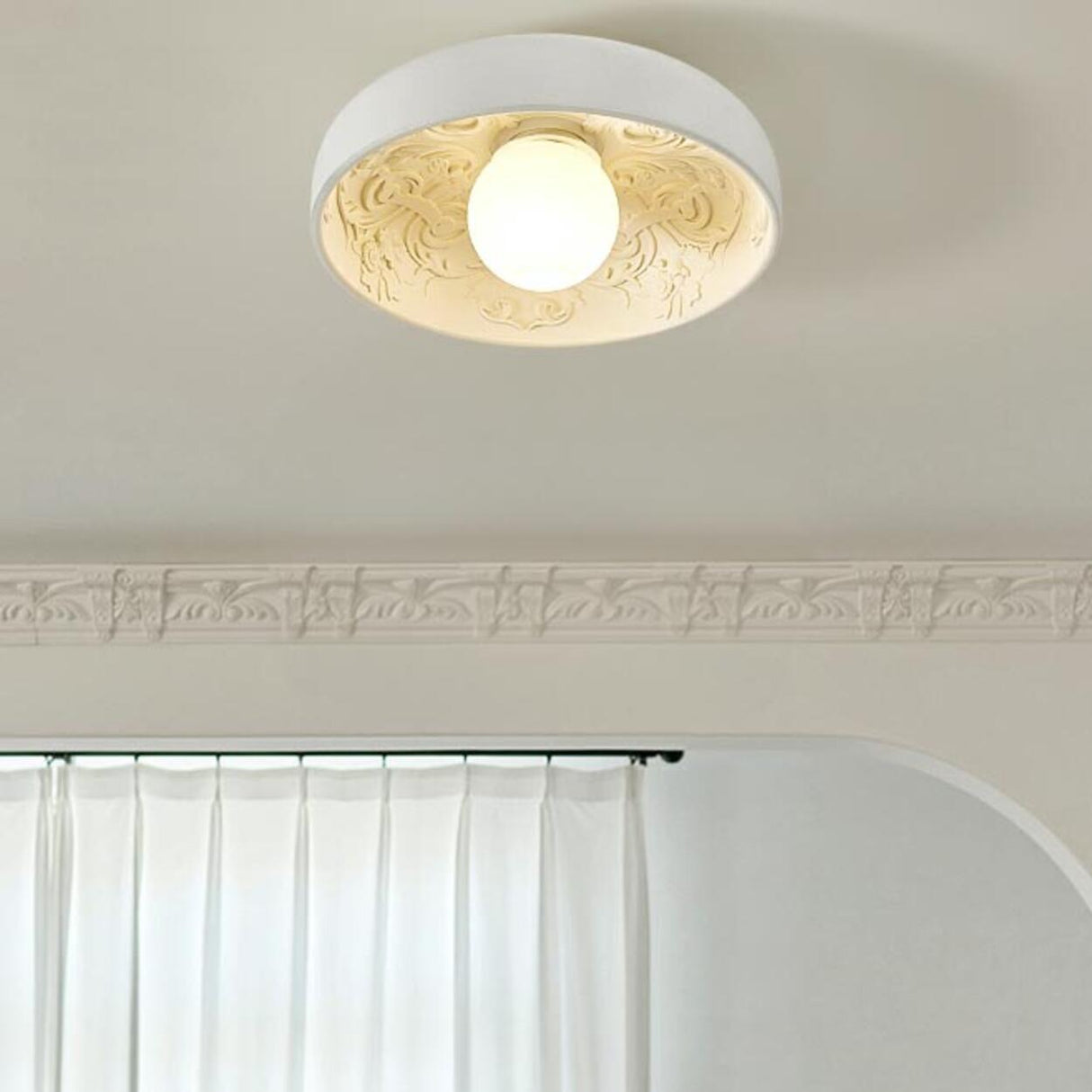 Mini White Bowl Carving Resin Flush Mount Ceiling Light Image - 16