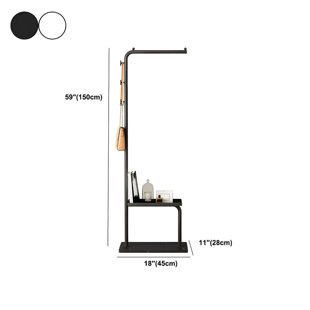 Minimal Metal Black Garment Coat Rack with Shelves and Hooks 