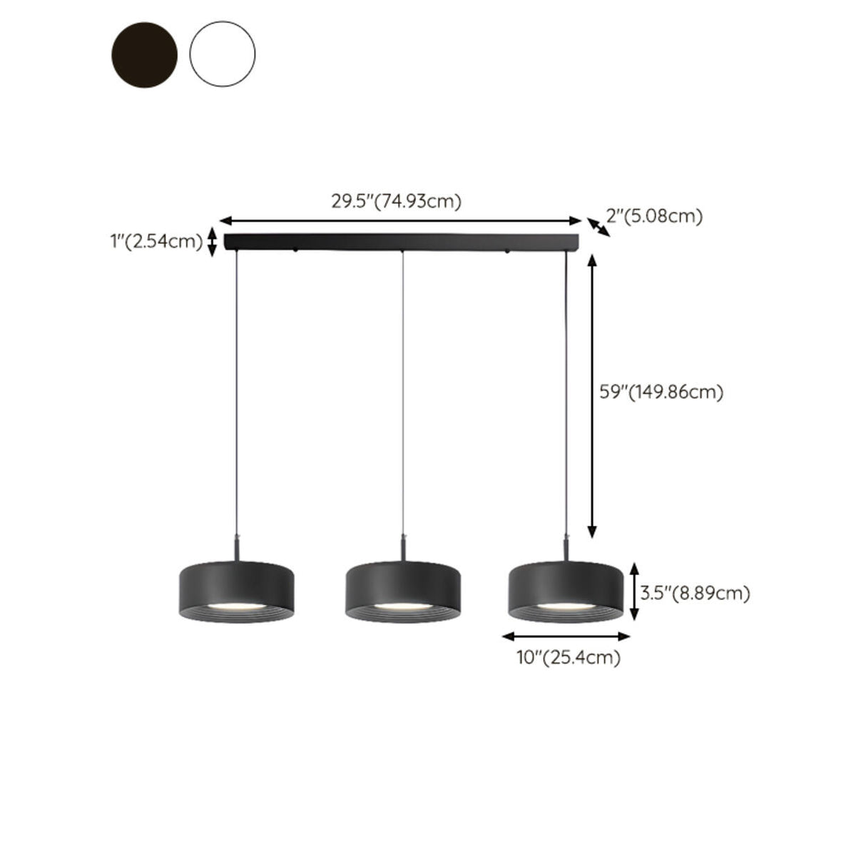 Minimalist 3-Light Cylinder Black Pendant Light 