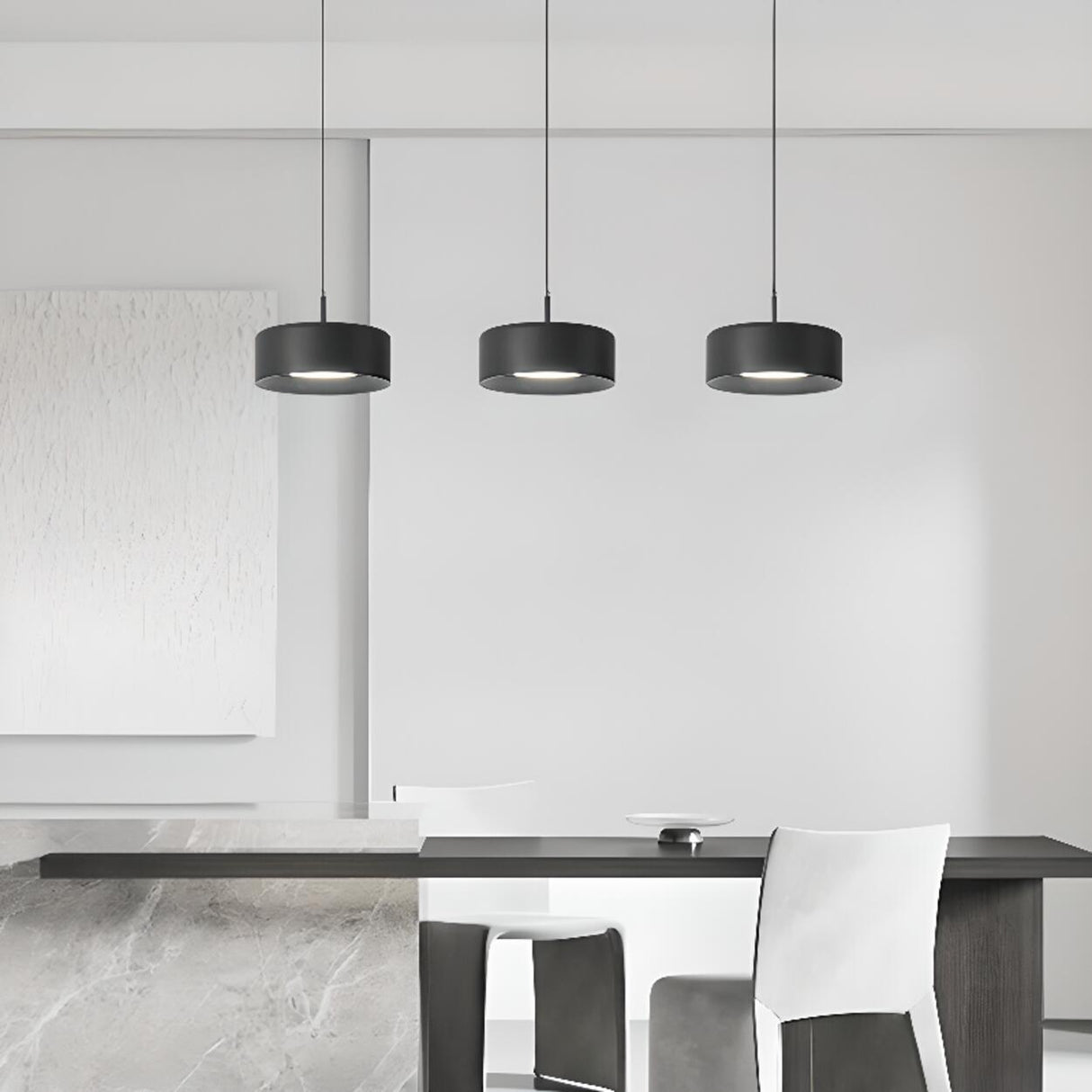 Minimalist 3-Light Cylinder Black Pendant Light Image - 4