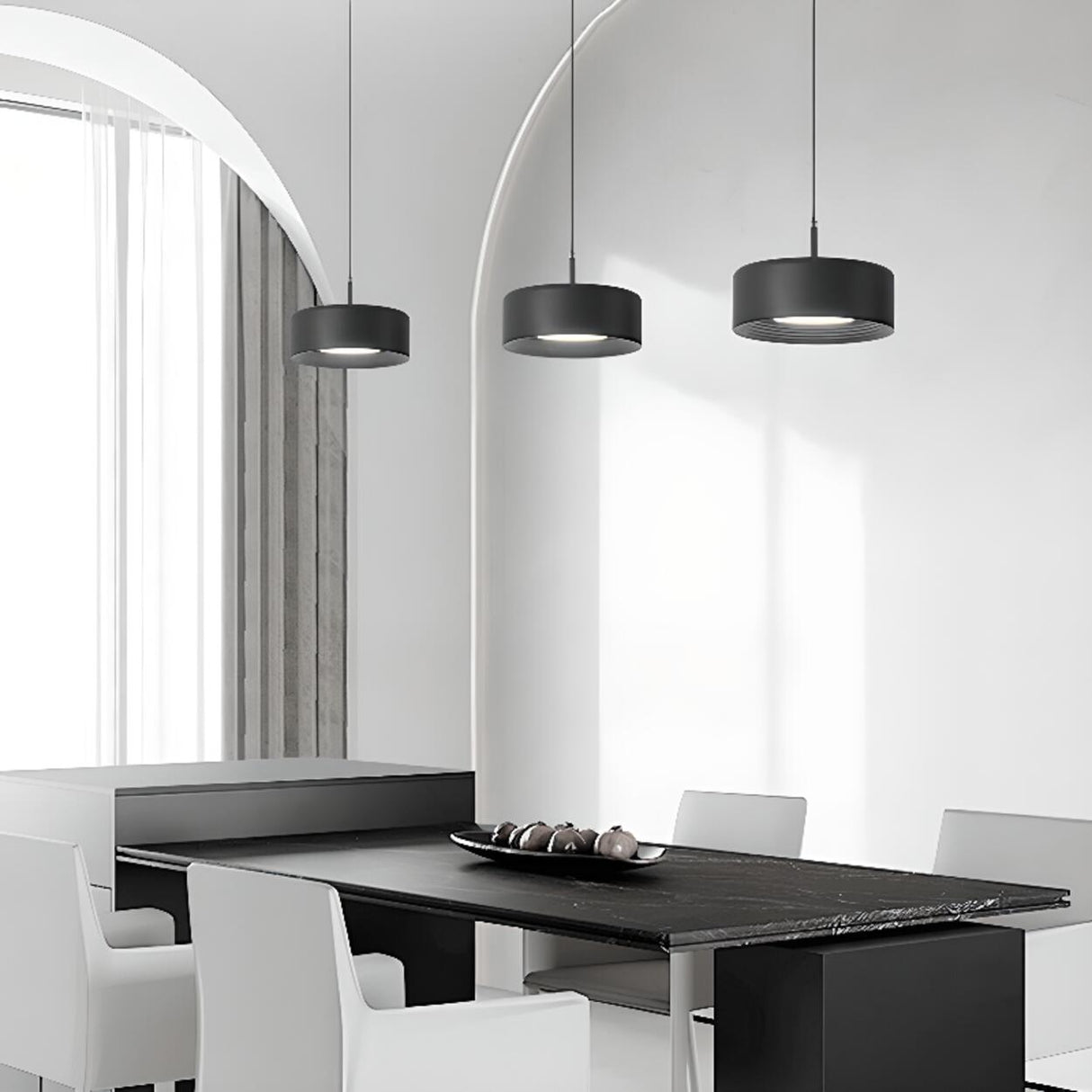 Minimalist 3-Light Cylinder Black Pendant Light Image - 6